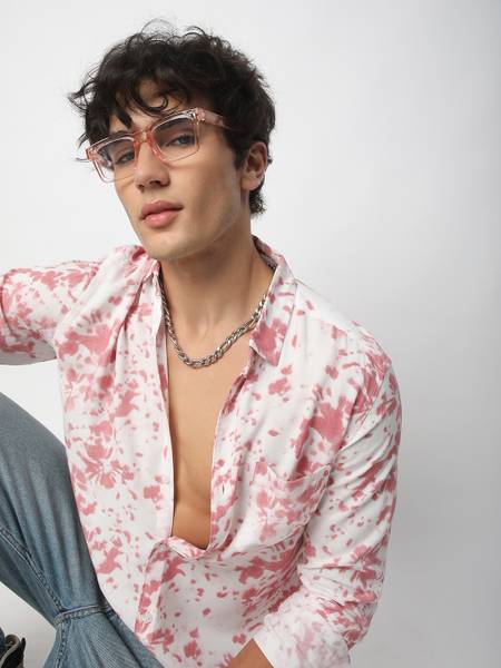 VASTRADO Men Printed Casual Pink Shirt