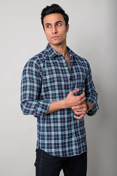 Tanip Men Checkered Casual Green Shirt