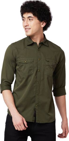 Spykar Men Solid Casual Green Shirt