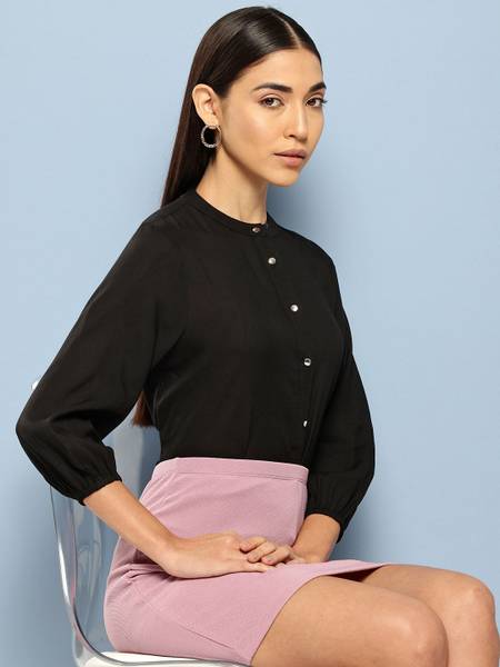 CHEMISTRY Women Solid Casual Black Shirt