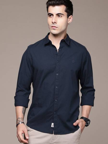 Roadster Men Solid Casual Blue Shirt