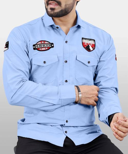 VeBNoR Men Solid Casual Light Blue Shirt