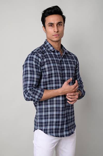 METRONAUT Men Checkered Casual Blue Shirt