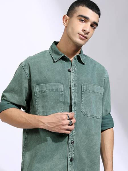 HIGHLANDER Men Solid Casual Green Shirt