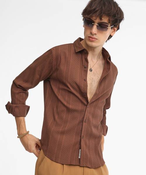 CAMPUS SUTRA Men Self Design Casual Brown Shirt