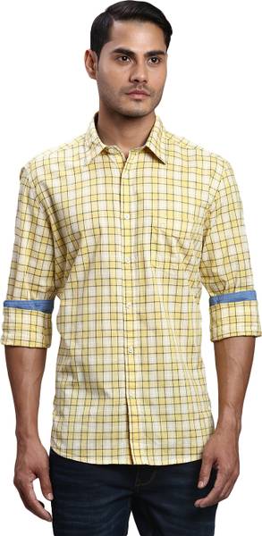 PARX Men Checkered Casual Yellow Shirt