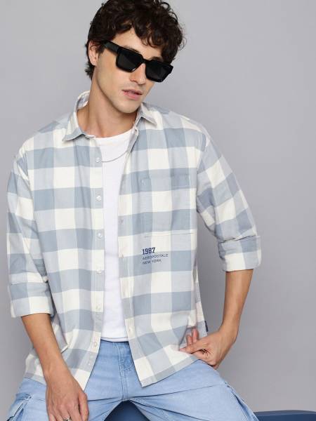 AEROPOSTALE Men Checkered Casual White Shirt