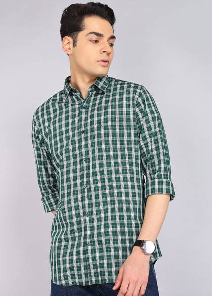 Raymond Men Checkered Casual Dark Green Shirt