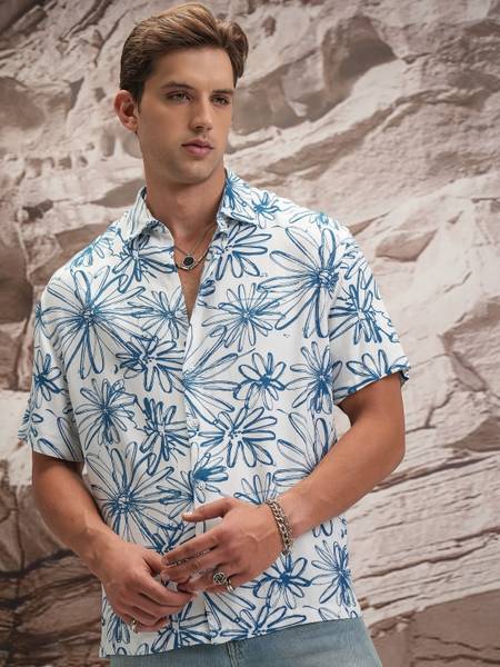 KETCH Men Printed Casual Blue Shirt