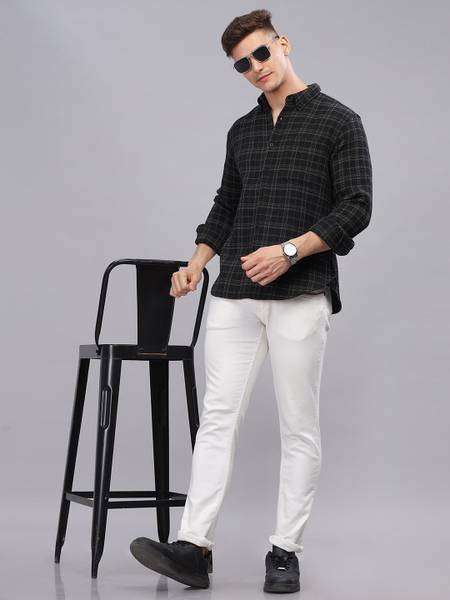 HERE&NOW Men Checkered Casual Black Shirt