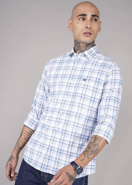 ARROW Men Checkered Casual Blue Shirt