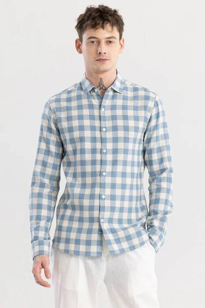 U TURN Men Striped Casual Blue Shirt