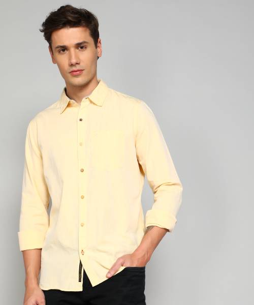 WROGN Men Solid Casual Yellow Shirt