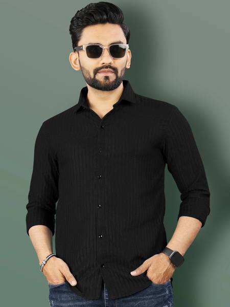 VeBNoR Men Self Design Casual Black Shirt