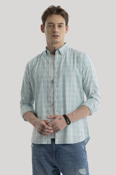 Snitch Men Checkered Casual Blue Shirt