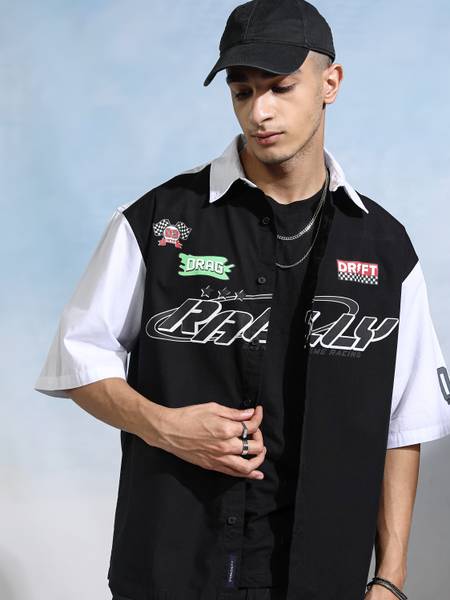 HIGHLANDER Men Printed Casual Black Shirt
