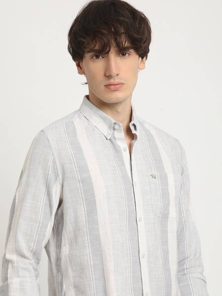 THE BEAR HOUSE Men Striped Casual Grey Shirt