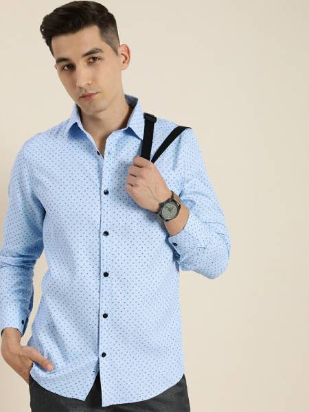 encore by INVICTUS Men Printed Casual Blue Shirt