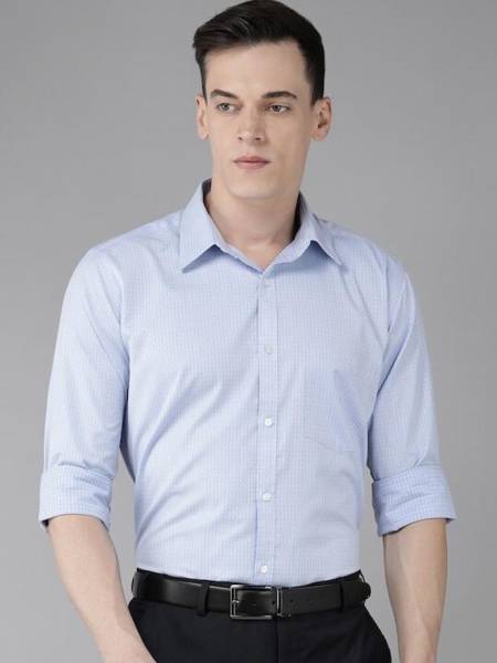 PARK AVENUE Men Checkered Formal Blue Shirt