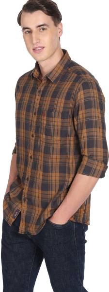 U.S. POLO ASSN. Men Checkered Casual Brown Shirt