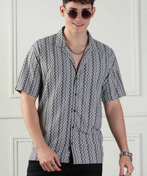 URBAN BUCCACHI Men Striped Casual Grey Shirt