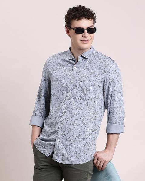 TURTLE Men Printed Casual Grey Shirt