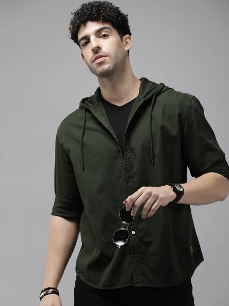 Roadster Men Solid Casual Green Shirt