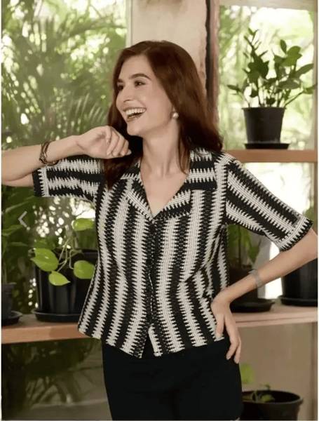 lahaba Women Printed Casual Black, Cream Shirt