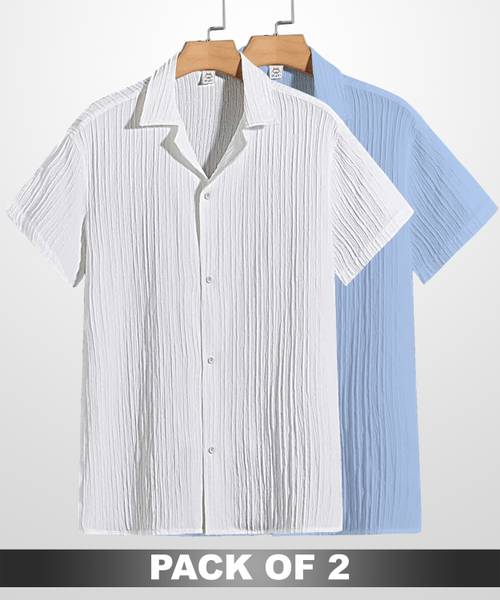 WUXI Men Striped Casual Light Blue, White Shirt