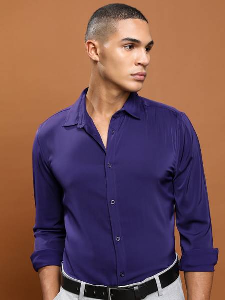 HIGHLANDER Men Solid Casual Purple Shirt