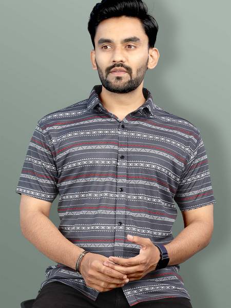 VeBNoR Men Printed Casual Grey Shirt