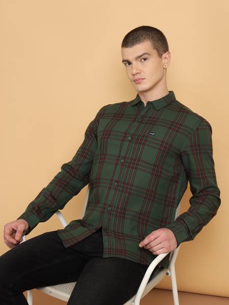Wrangler Men Checkered Casual Green Shirt