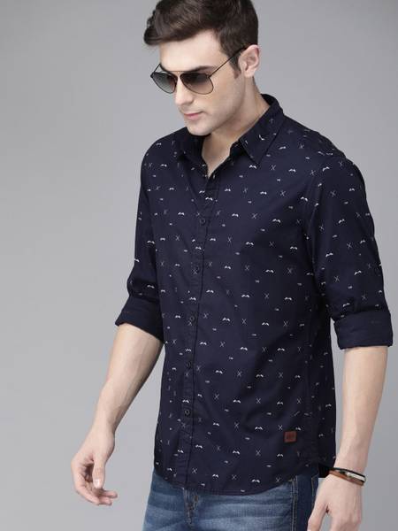 Roadster Men Printed Casual Blue Shirt