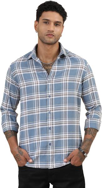 Bushirt Men Checkered Casual Blue Shirt