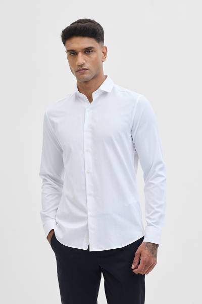 Snitch Men Solid Formal White Shirt