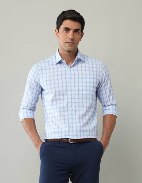 ARROW Men Checkered Formal Blue Shirt