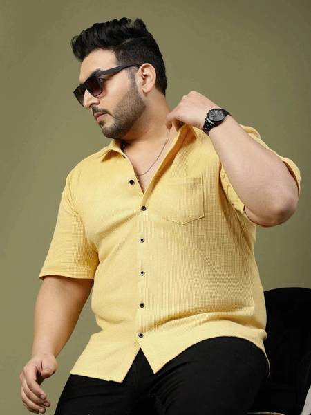 RIGO Men Self Design Casual Yellow Shirt