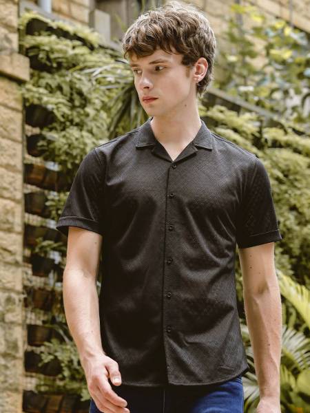 HERE&NOW Men Self Design Casual Black Shirt