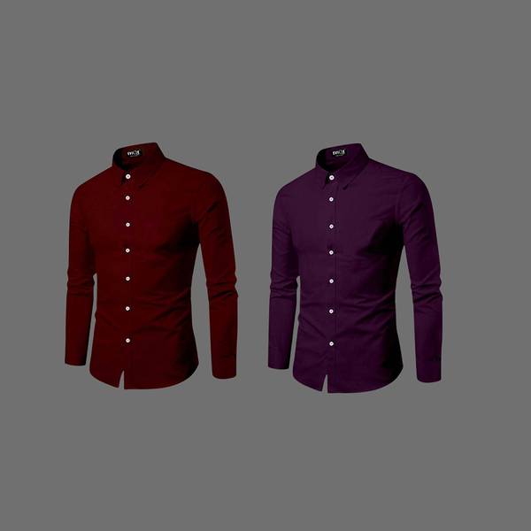 EVIQE Men Solid Casual Maroon, Purple Shirt