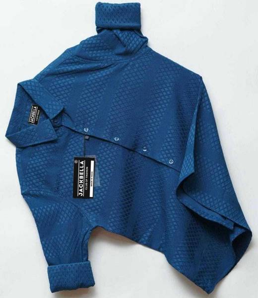 JACKBELLA Men Self Design Casual Blue Shirt