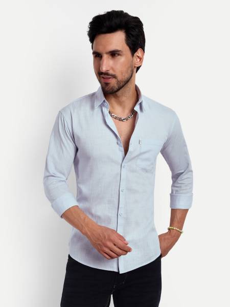 LeWogle Men Solid Casual Light Blue Shirt