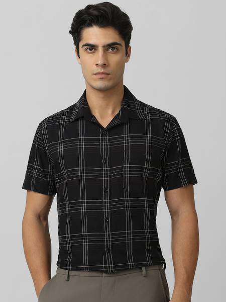 MUFTI Men Checkered Casual Black Shirt