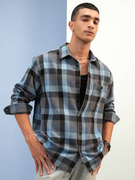 HIGHLANDER Men Checkered Casual Grey Shirt