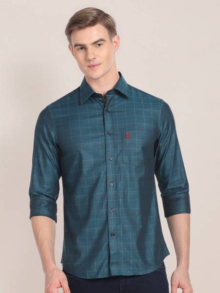 U.S. POLO ASSN. Men Checkered Casual Green Shirt