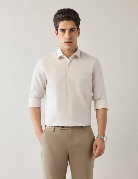 ARROW Men Self Design Formal Beige Shirt