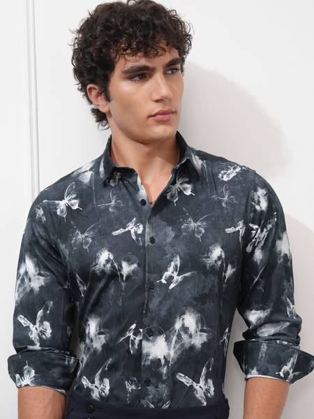 HIGHLANDER Men Printed Casual Blue Shirt