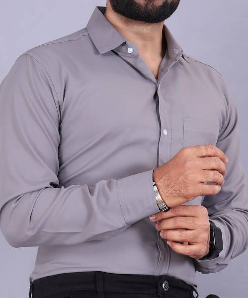 VeBNoR Men Solid Casual Grey Shirt