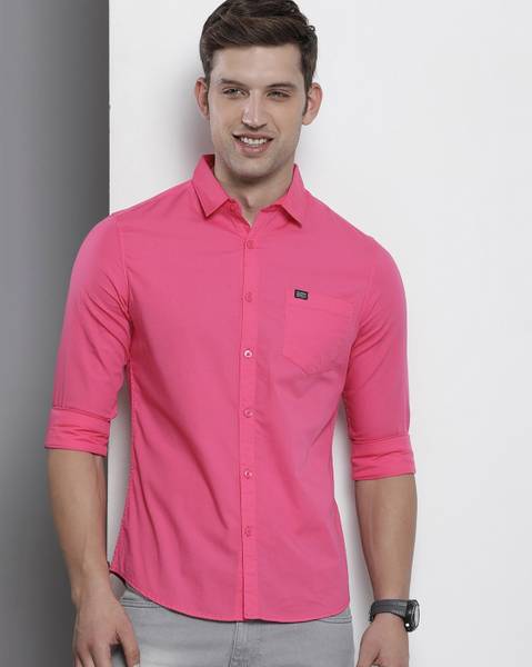 The Indian Garage Co. Men Solid Casual Pink Shirt