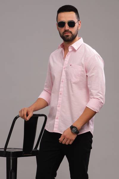 BS BLUE SQUAD Men Solid Casual Pink Shirt