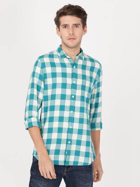 LEE Men Checkered Casual Blue Shirt